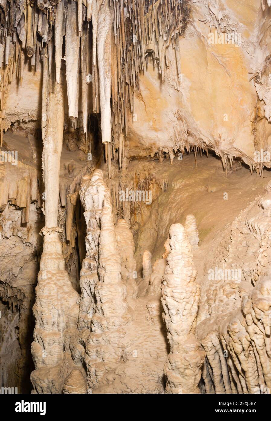 UNderground Caves Unique Geology Stalagmite Straws Columns Stalactites Stock Photo
