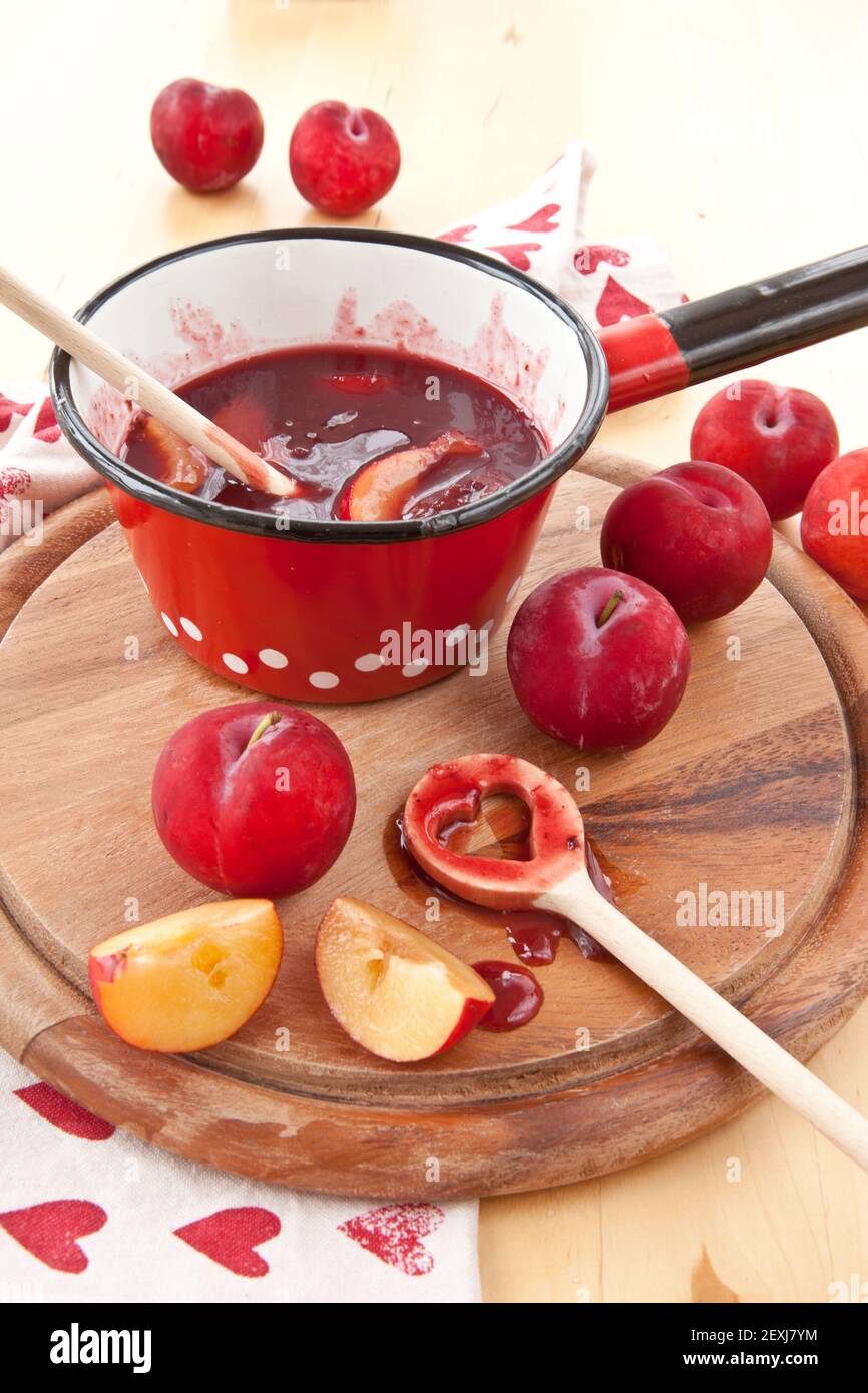 Homemade plum sauce Stock Photo