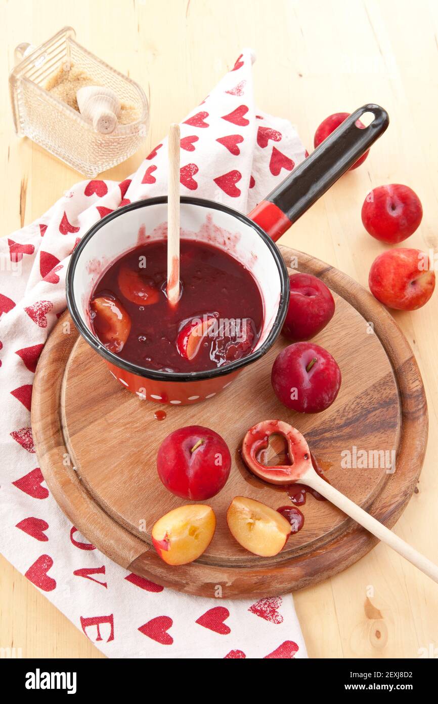 Homemade plum sauce Stock Photo