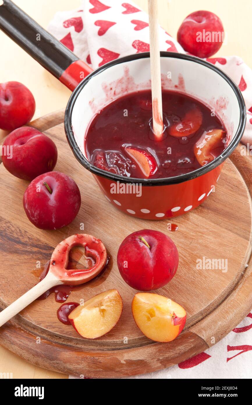 Homemade plum sauce Stock Photo