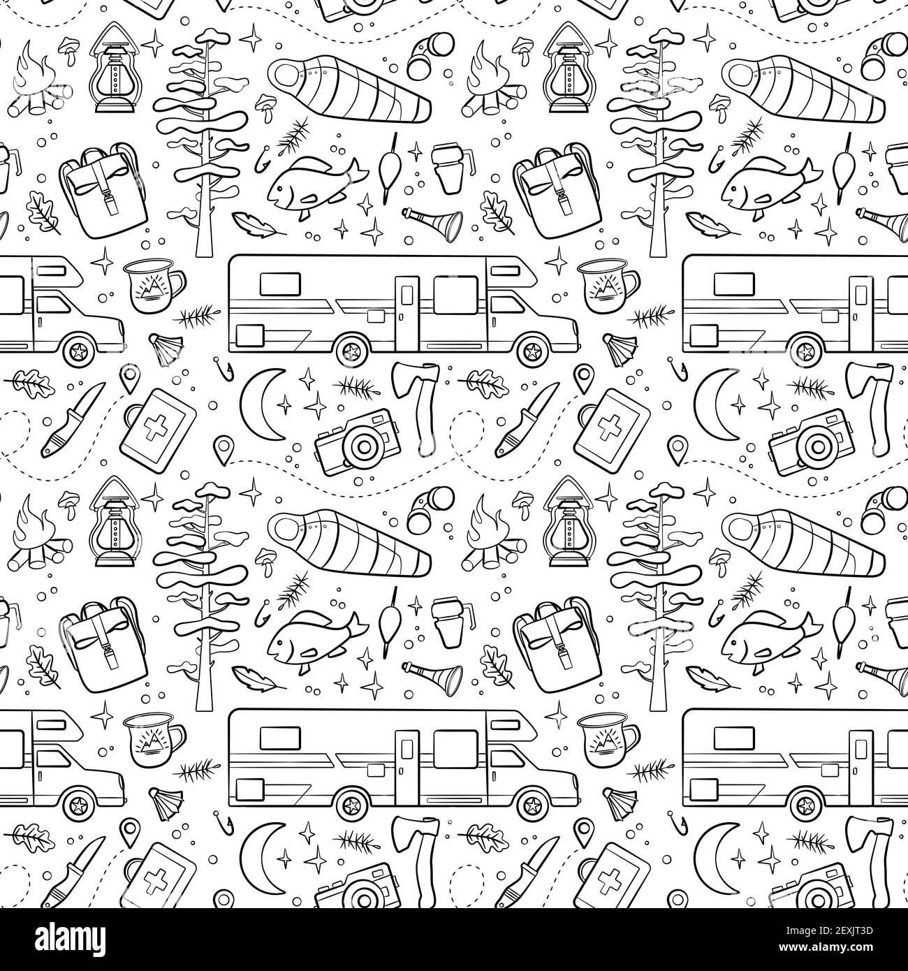 Hiking and camping seamless pattern with travel elements. Seamless ...