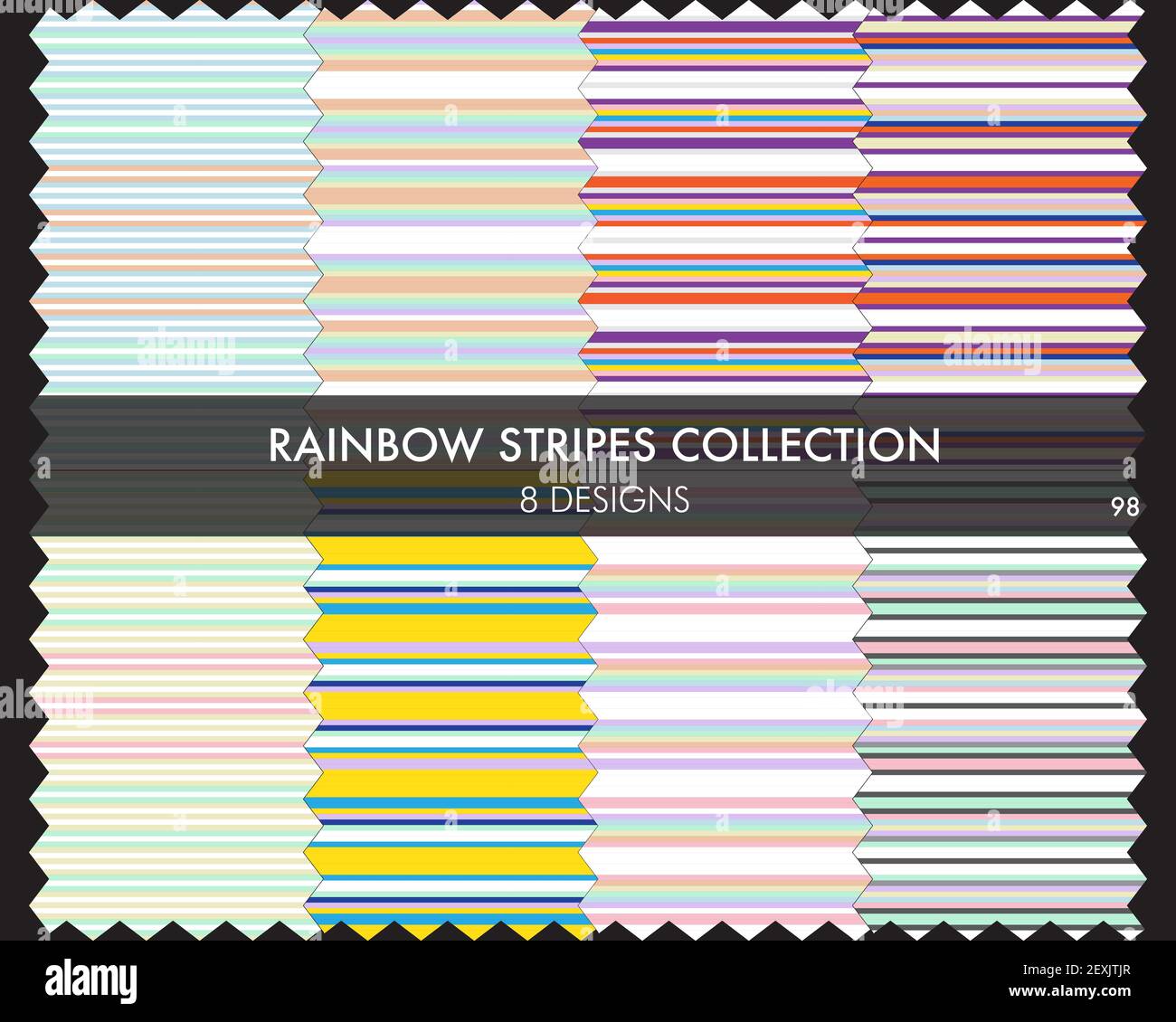 Rainbow striped seamless pattern collection includes 8 design swatches ...