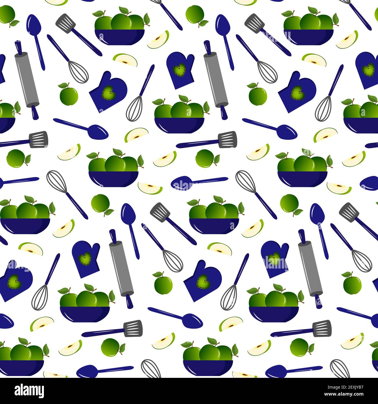 Pattern with apples and kitchen tools.  Stock Vector