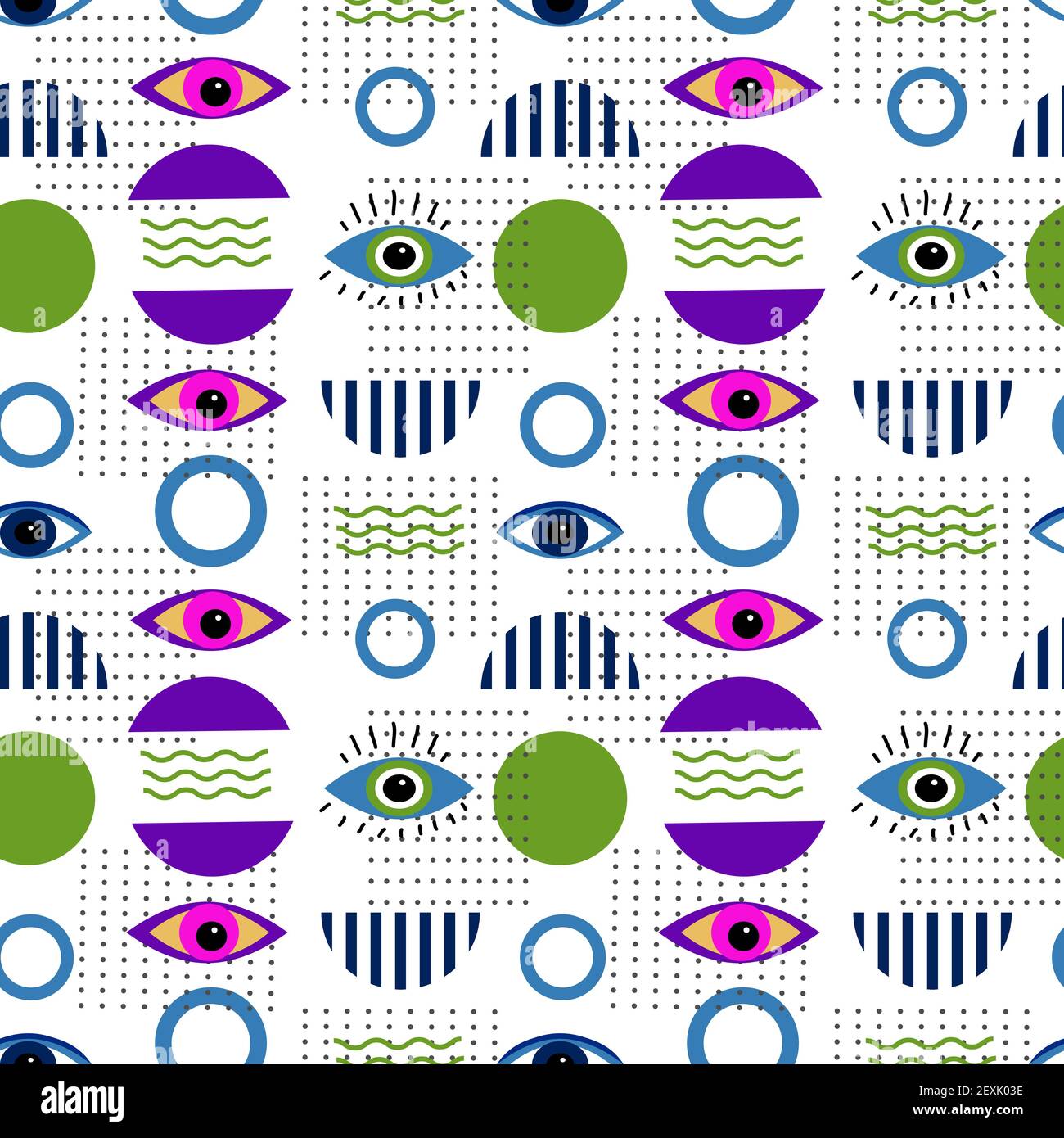 Pattern with eyes and abstract shapes. Stock Vector