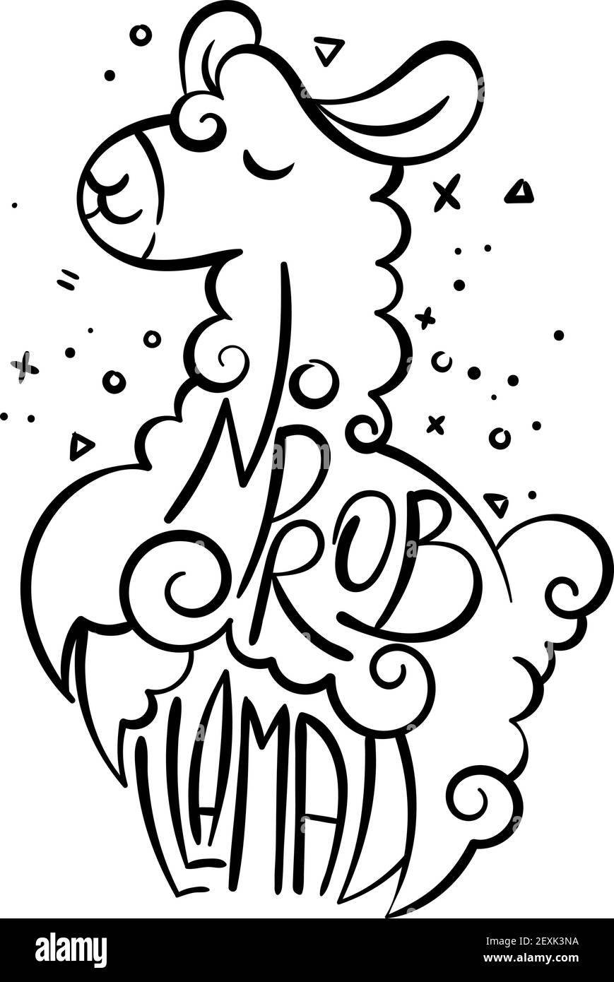 No Prob Llama. Cute curly llama with lettering. Illustration for