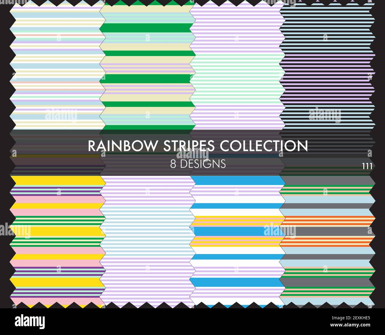 Rainbow striped seamless pattern collection includes 8 design swatches ...