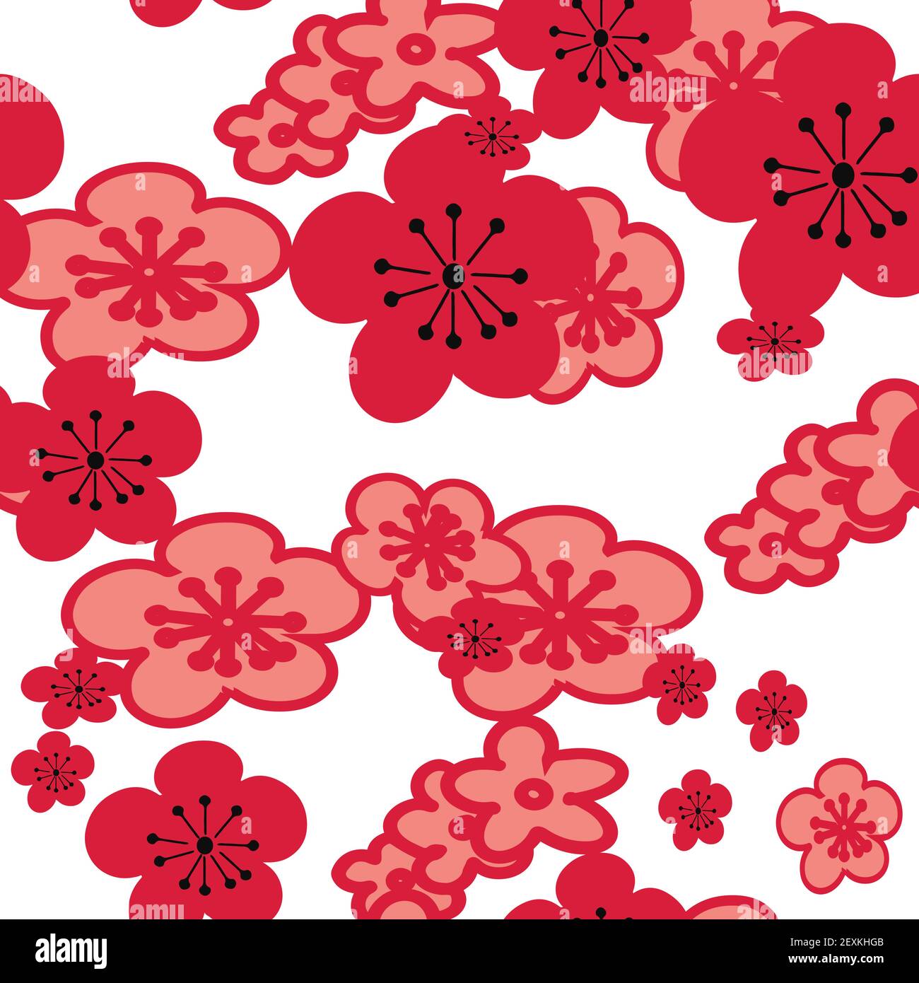 Vector white background pink red cherry blossoms flower. seamless ...