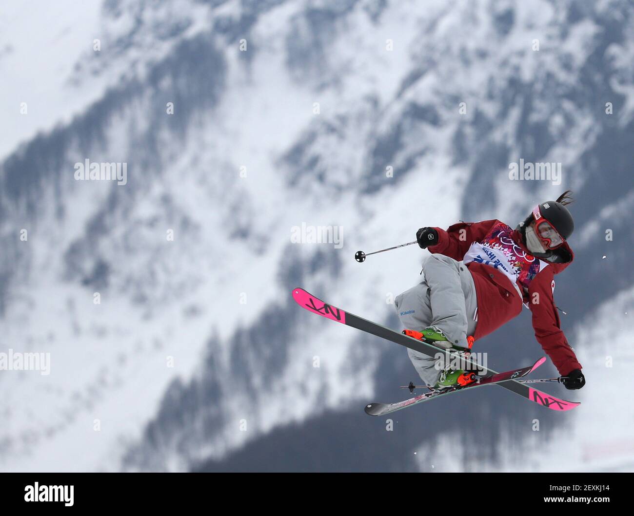 Yuki Tsubota, of Canada, competes in the ladies' ski slopestyle at the Rosa Khutor Extreme Park during the Winter Olympics in Sochi, Russia, Tuesday, Feb. 11, 2014. (Photo by Brian Cassella/Chicago Tribune/MCT/Sipa USA) Stock Photo