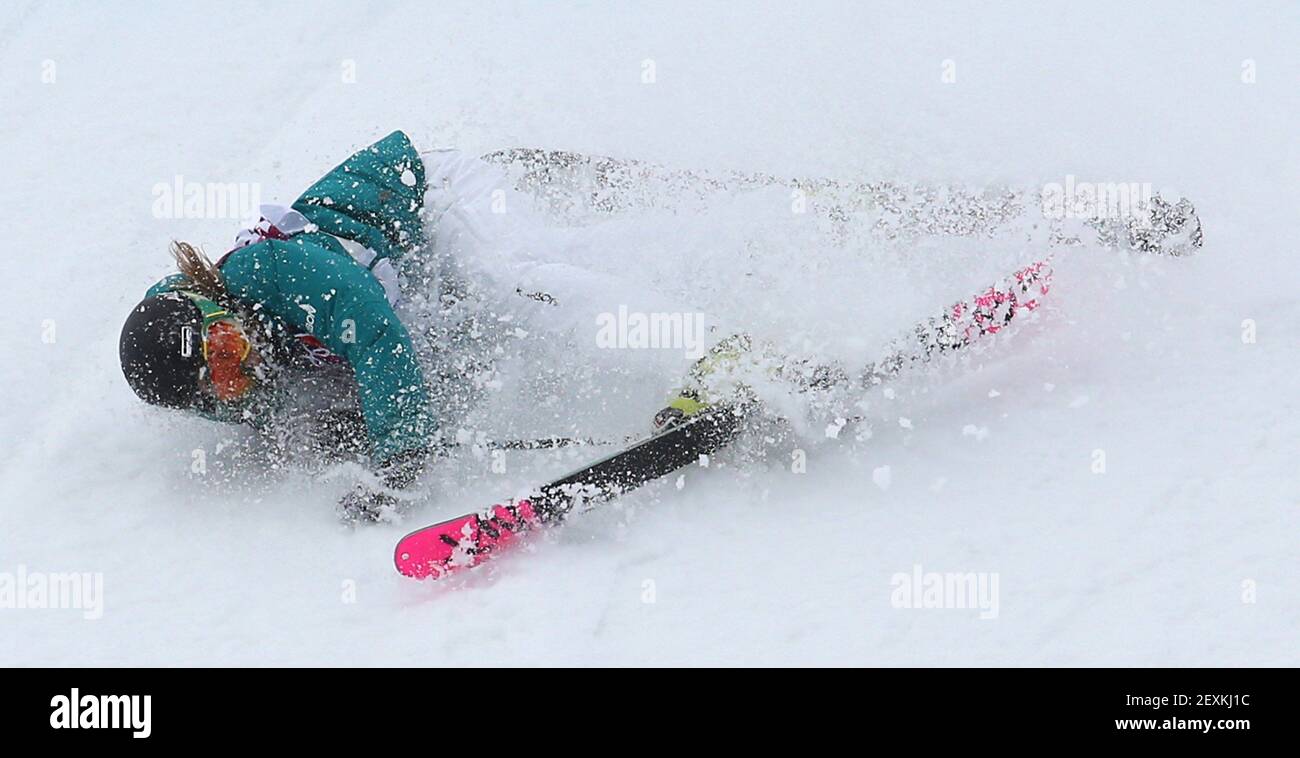 Anna Segal, of Australia, in the ladies' ski slopestyle at the Rosa Khutor Extreme Park during the Winter Olympics in Sochi, Russia, Tuesday, Feb. 11, 2014. (Photo by Brian Cassella/Chicago Tribune/MCT/Sipa USA) Stock Photo