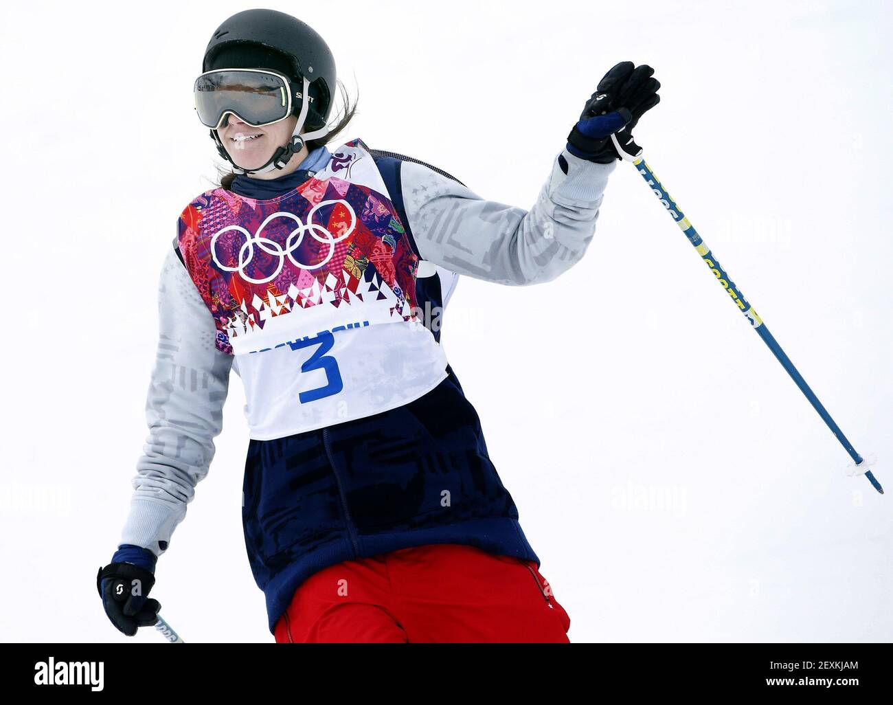 USA's Keri Herman after her second run in the ladies' ski slopestyle at the Rosa Khutor Extreme Park during the Winter Olympics in Sochi, Russia, Tuesday, Feb. 11, 2014. (Photo by Carlos Gonzalez/Minneapolis Star Tribune/MCT/Sipa USA) Stock Photo