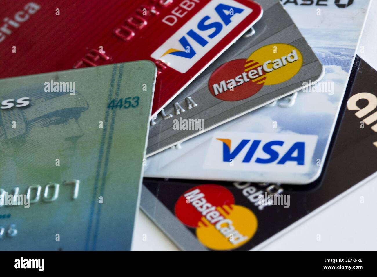 Arranged photos of various U.S. credit cards from Visa, MasterCard and  American Express on February 14, 2014 in Washington, DC. Photo Credit:  Kristoffer Tripplaar/ Sipa USA Stock Photo - Alamy