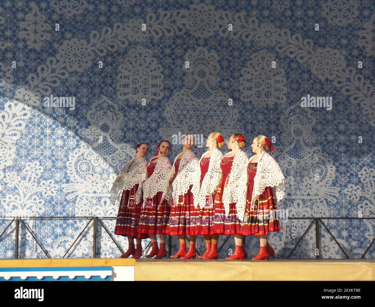 A musical group performs on the stage at Olympic Park during the Sochi 2014 Winter Games, in Sochi, Russia, Friday, Feb. 14, 2014. (Photo by Michelle Kaufman/Miami Herald/MCT/Sipa USA) Stock Photo