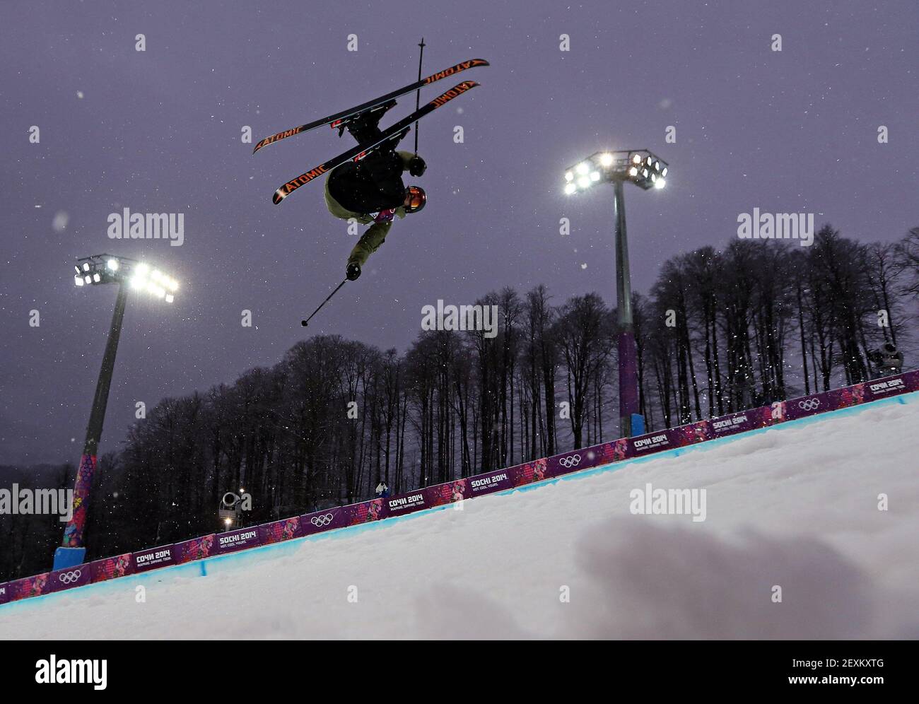 Yannic Lerjen of Switzerland competes in qualifying for the men's ski halfpipe at Rosa Khutor Extreme Park during the Winter Olympics in Sochi, Russia, Tuesday, Feb. 18, 2014. (Photo by Brian Cassella/Chicago Tribune/MCT/Sipa USA) Stock Photo
