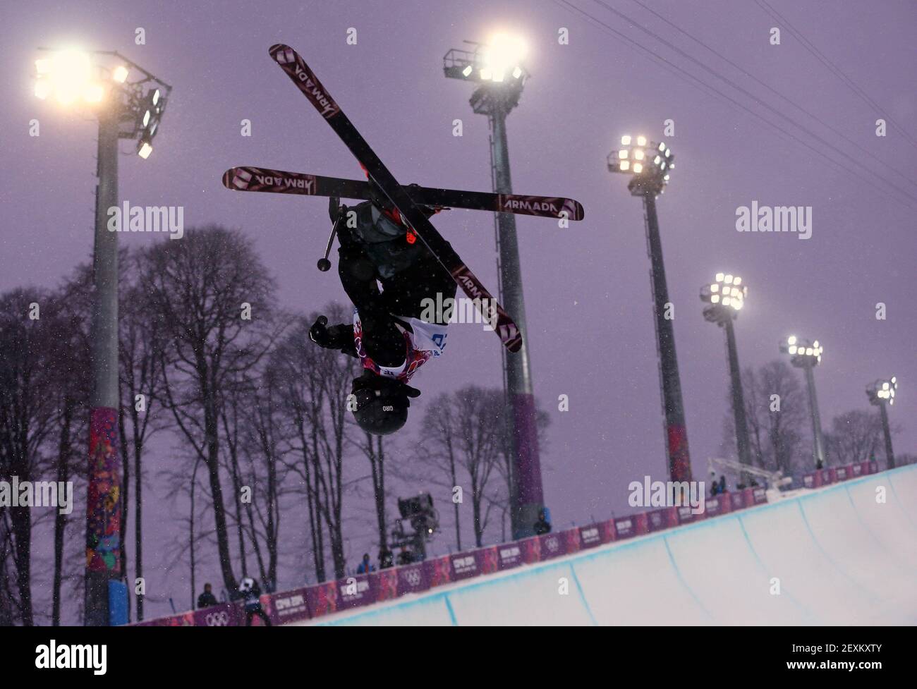 Peter Crook of the British Virgin Islands competes in qualifying for the men's ski halfpipe at Rosa Khutor Extreme Park during the Winter Olympics in Sochi, Russia, Tuesday, Feb. 18, 2014. (Photo by Brian Cassella/Chicago Tribune/MCT/Sipa USA) Stock Photo