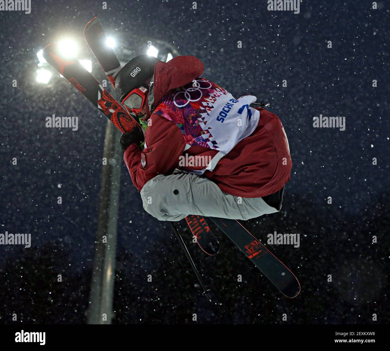 Mike Riddle of Canada competes in qualifying for the men's ski halfpipe at Rosa Khutor Extreme Park during the Winter Olympics in Sochi, Russia, Tuesday, Feb. 18, 2014. (Photo by Brian Cassella/Chicago Tribune/MCT/Sipa USA) Stock Photo