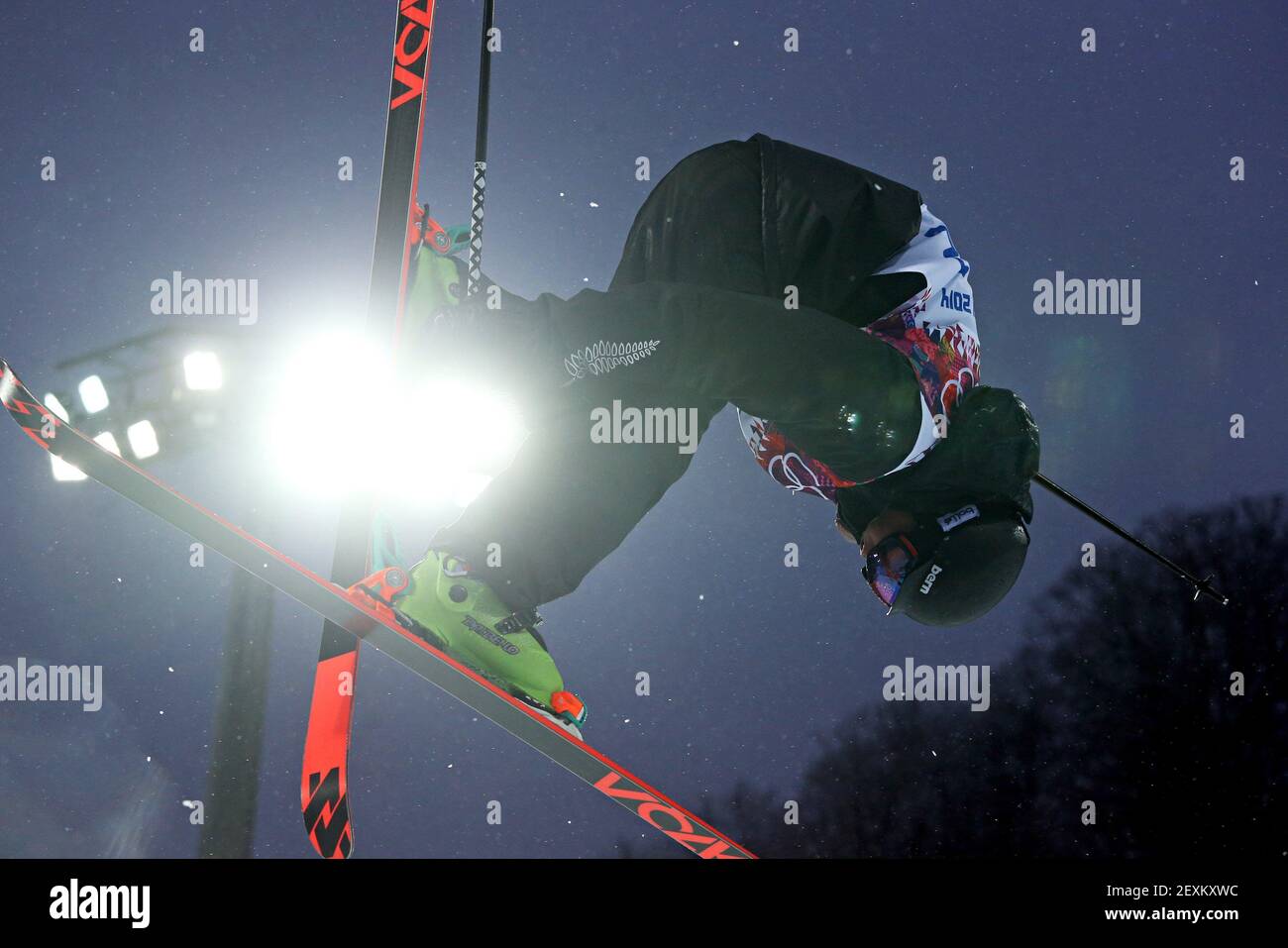 Lyndon Sheehan of New Zealand competes in qualifying for the men's ski halfpipe at Rosa Khutor Extreme Park during the Winter Olympics in Sochi, Russia, Tuesday, Feb. 18, 2014. (Photo by Brian Cassella/Chicago Tribune/MCT/Sipa USA) Stock Photo