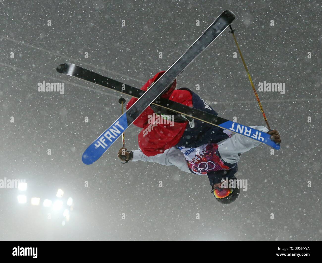 David Wise of the USA competes in qualifying for the men's ski halfpipe at Rosa Khutor Extreme Park during the Winter Olympics in Sochi, Russia, Tuesday, Feb. 18, 2014. (Photo by Brian Cassella/Chicago Tribune/MCT/Sipa USA) Stock Photo