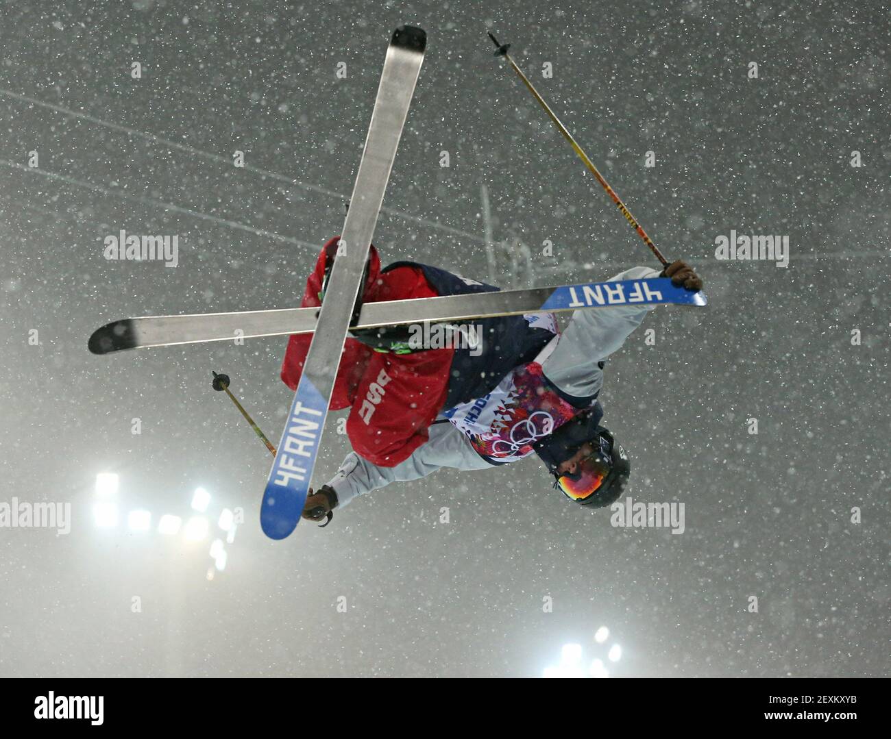 David Wise of the USA competes in qualifying for the men's ski halfpipe at Rosa Khutor Extreme Park during the Winter Olympics in Sochi, Russia, Tuesday, Feb. 18, 2014. (Photo by Brian Cassella/Chicago Tribune/MCT/Sipa USA) Stock Photo