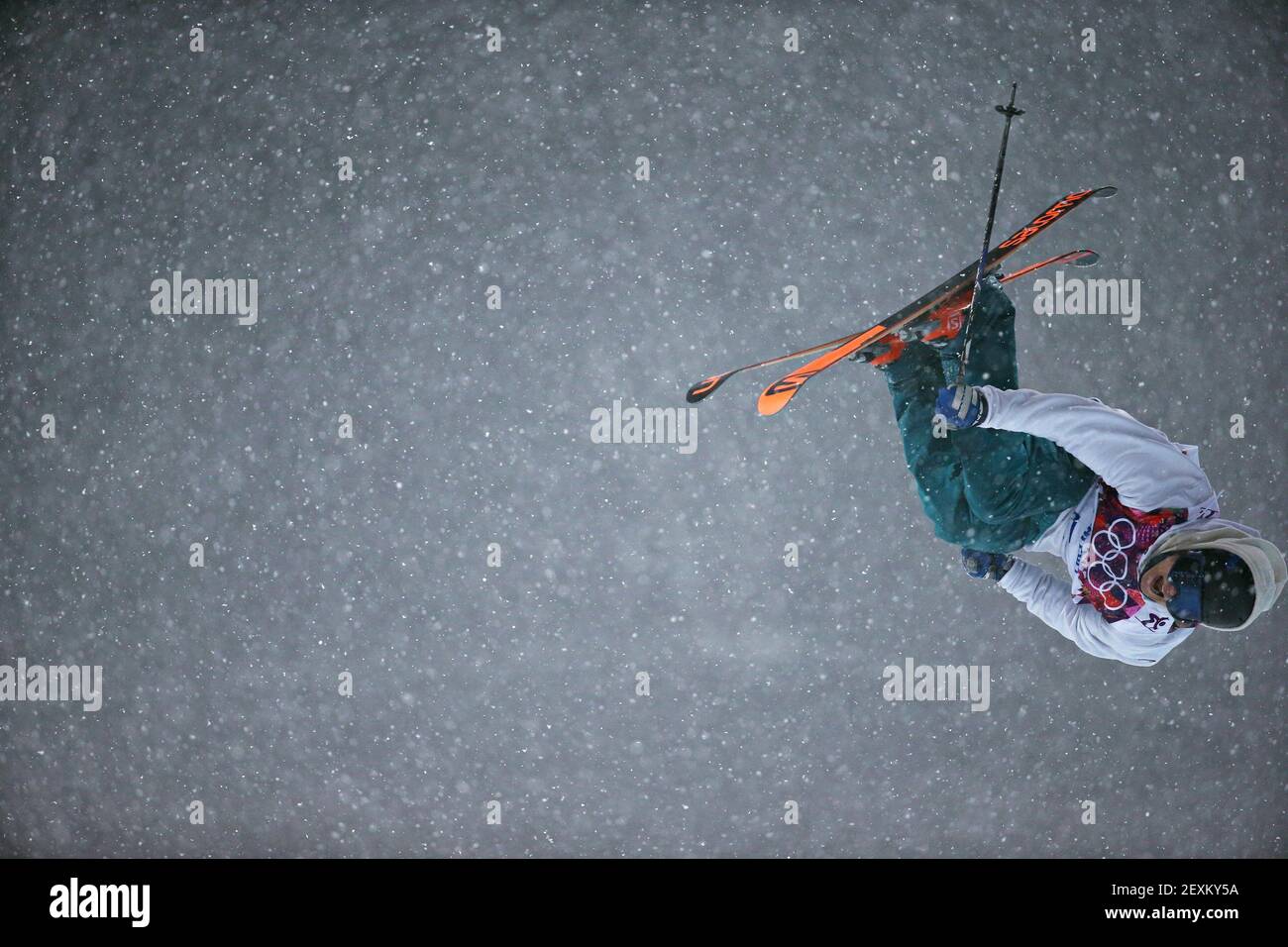 Antti-Jussi Kemppainen of Finland skis in the finals of the men's ski halfpipe at Rosa Khutor Extreme Park during the Winter Olympics in Sochi, Russia, Tuesday, Feb. 18, 2014. (Photo by Brian Cassella/Chicago Tribune/MCT/Sipa USA) Stock Photo