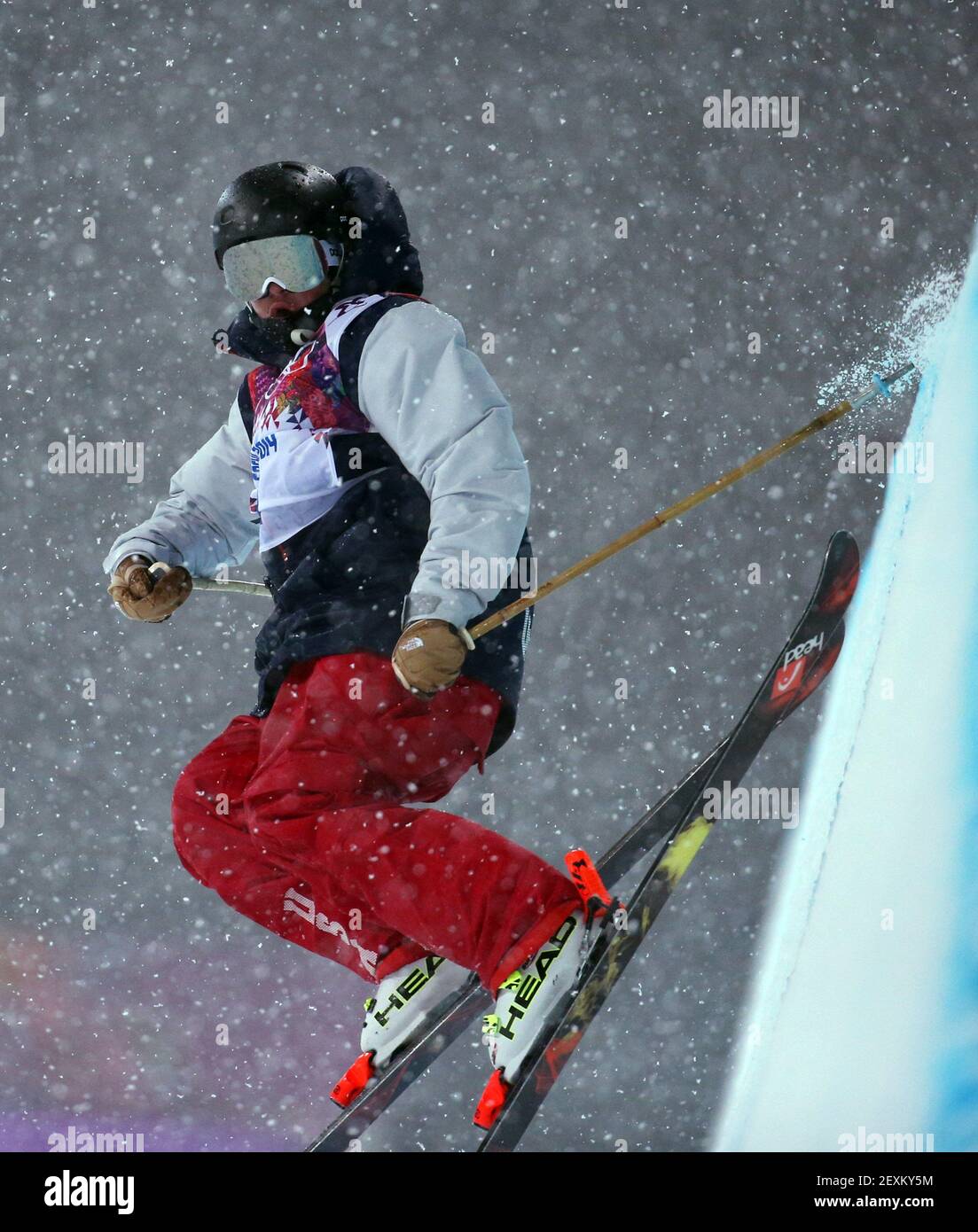 Aaron Blunch of the USA skis in the finals of the men's ski halfpipe at Rosa Khutor Extreme Park during the Winter Olympics in Sochi, Russia, Tuesday, Feb. 18, 2014. (Photo by Brian Cassella/Chicago Tribune/MCT/Sipa USA) Stock Photo