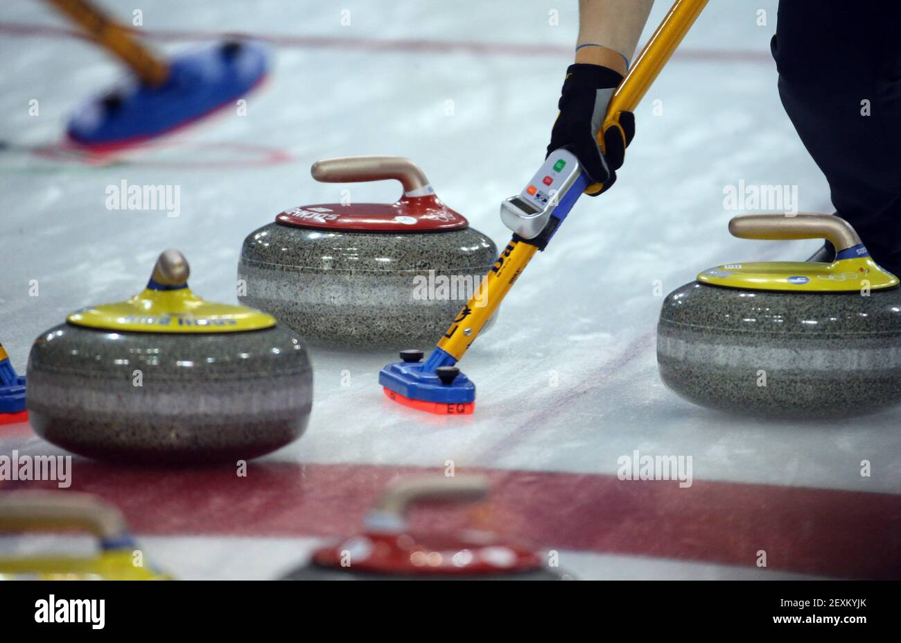 Sweden plays against Switzerland during women's curling semifinals at the Ice Cube Curling Center during the Winter Olympics in Sochi, Russia, Wednesday, Feb. 19, 2014. (Photo by Brian Cassella/Chicago Tribune/MCT/Sipa USA) Stock Photo