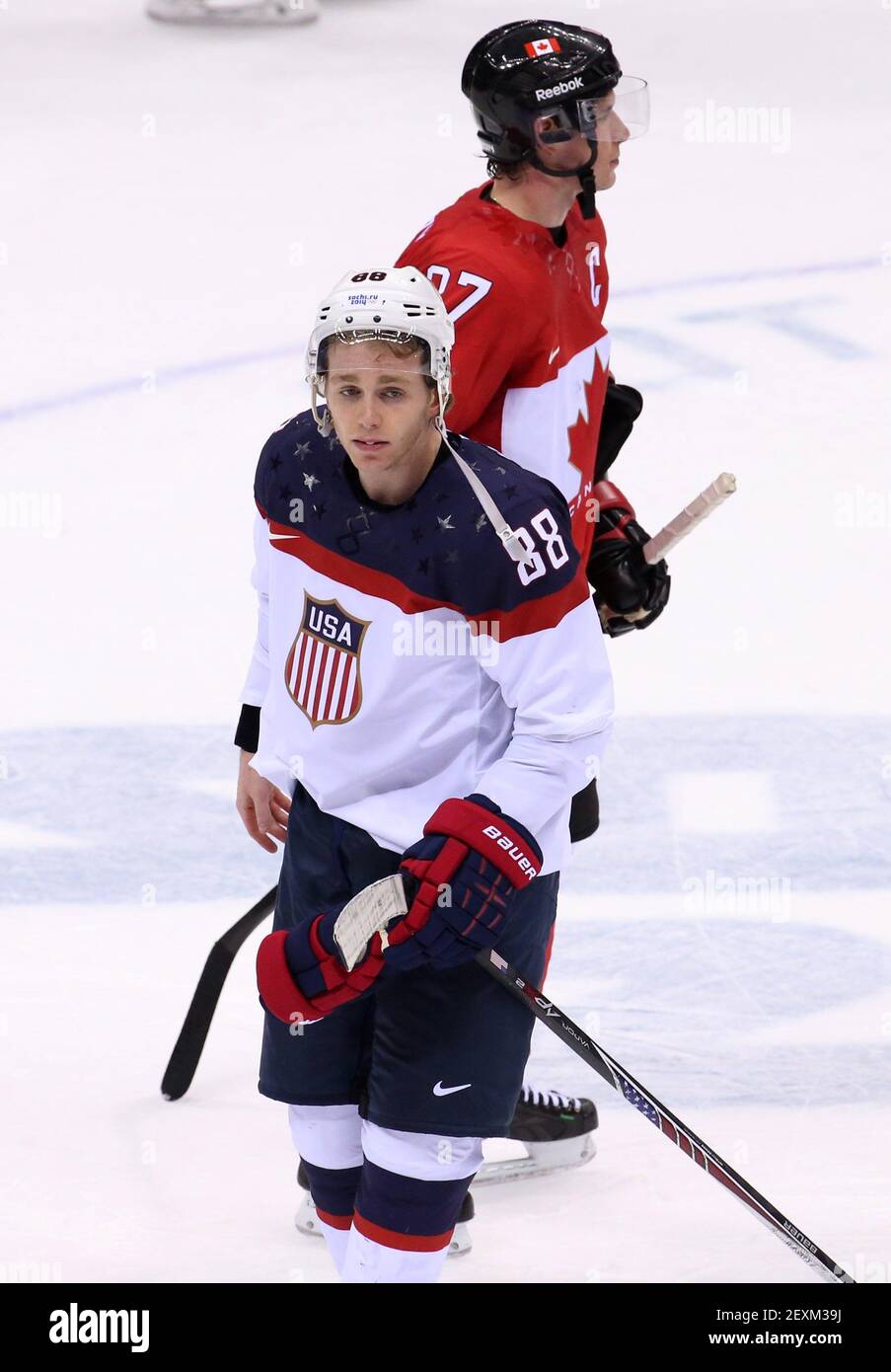 Patrick Kane (USA) during ice hockey game vs. RUS at the Olympic