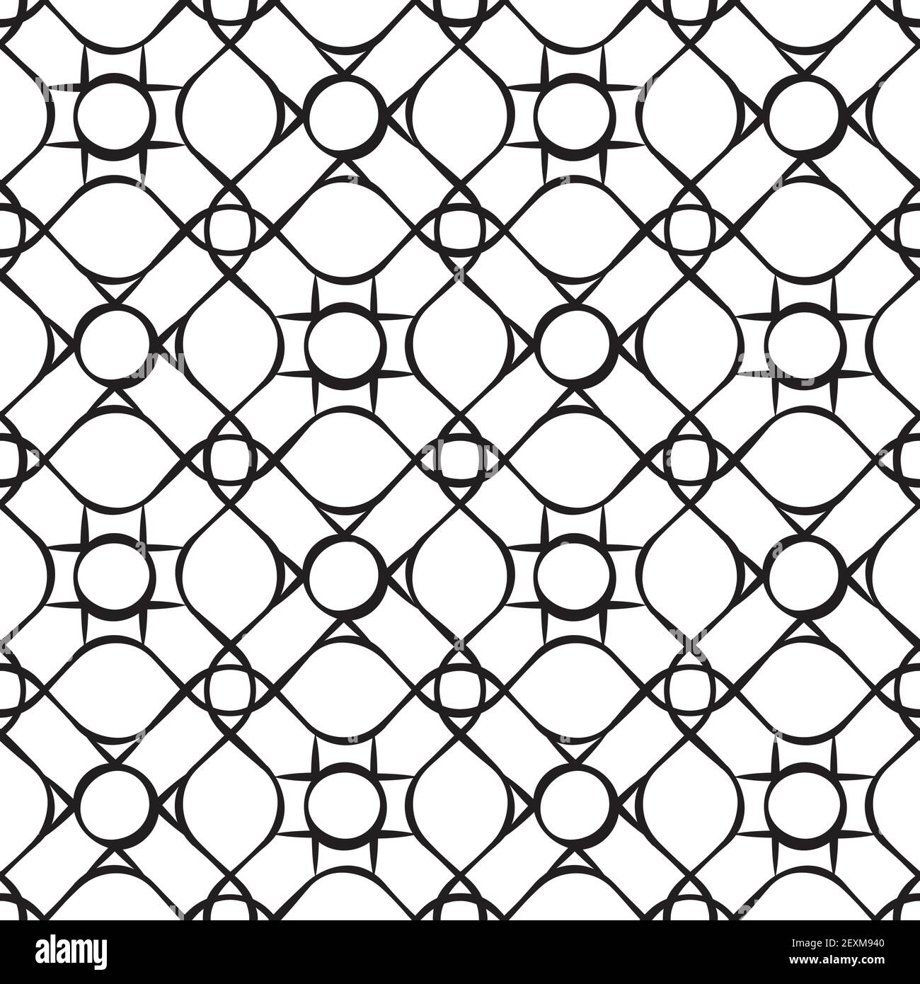 A seamless retro pattern with dots intertwined with lines. Stock Vector