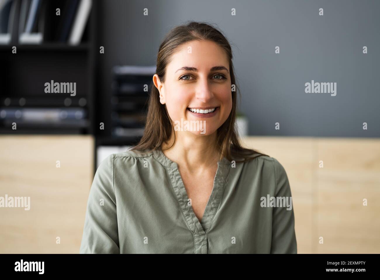 Happy Professional Employee Woman Smiling Face Portrait Stock Photo