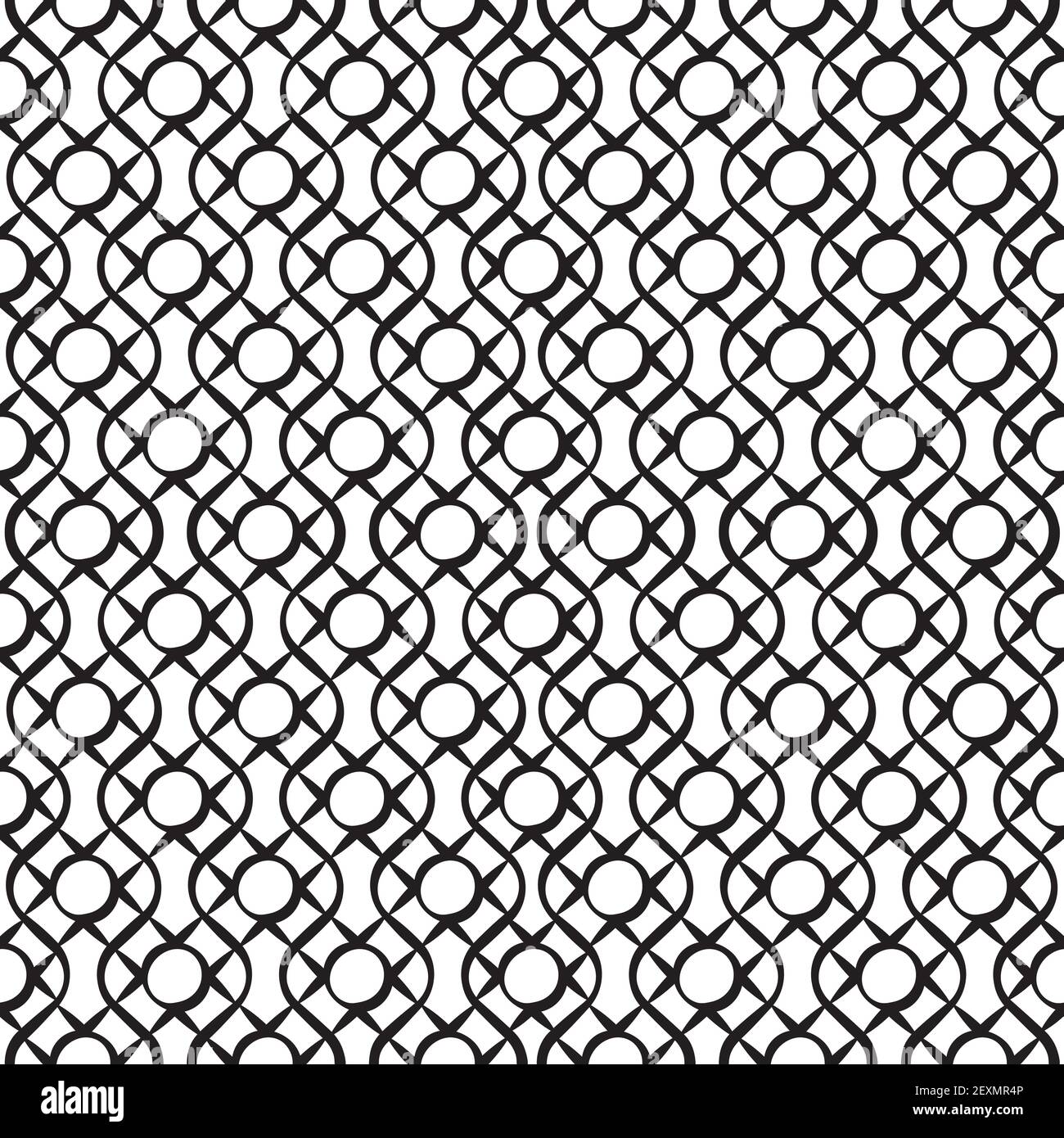 A seamless retro pattern with dots intertwined with lines. Stock Vector