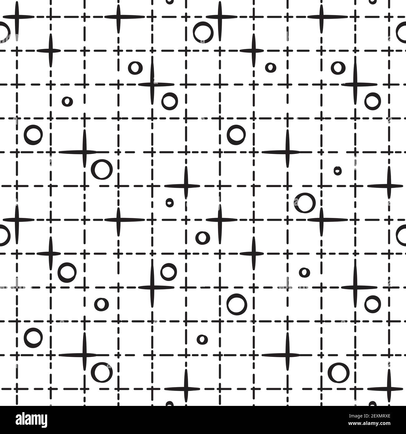 A seamless retro pattern with dots intertwined with lines. Stock Vector