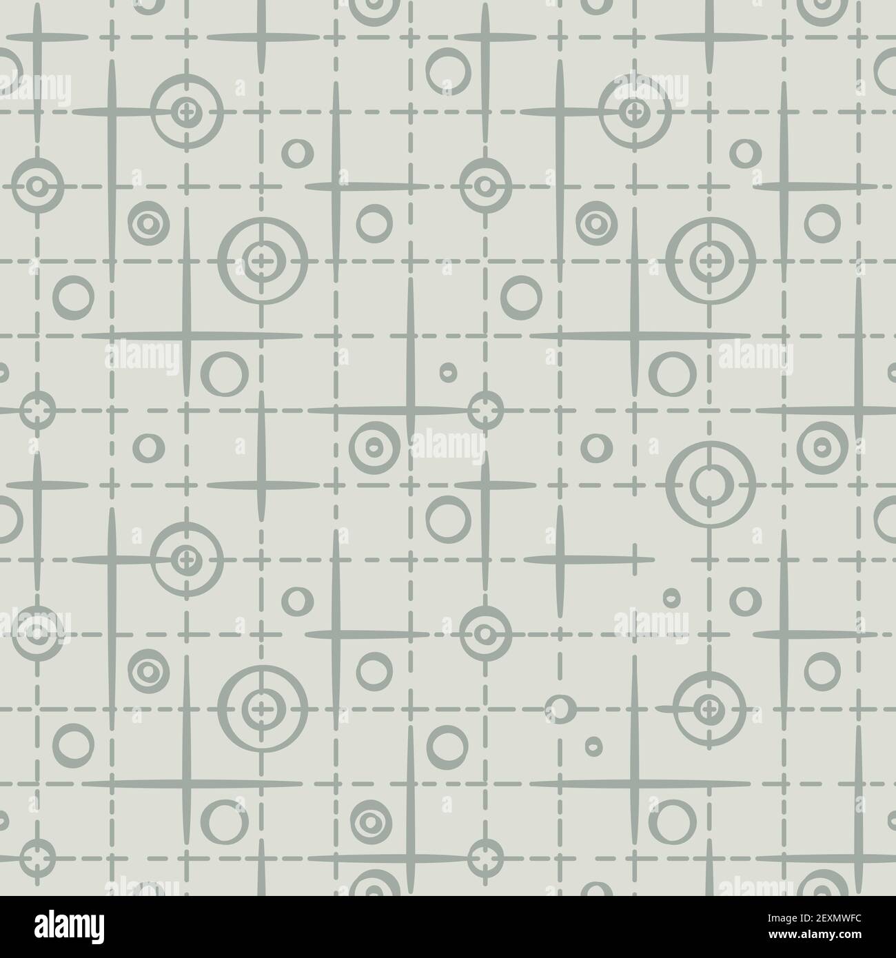 A seamless retro pattern with dots intertwined with lines. Stock Vector