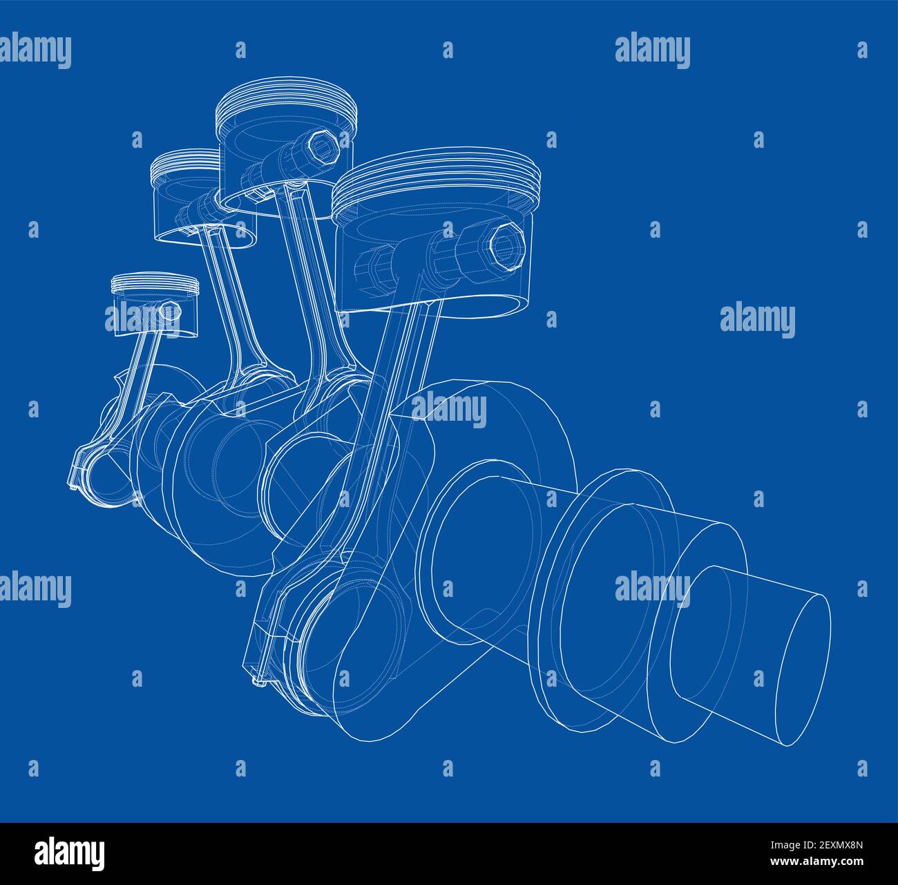 Engine crankshaft with pistons outline. Vector Stock Vector Image & Art