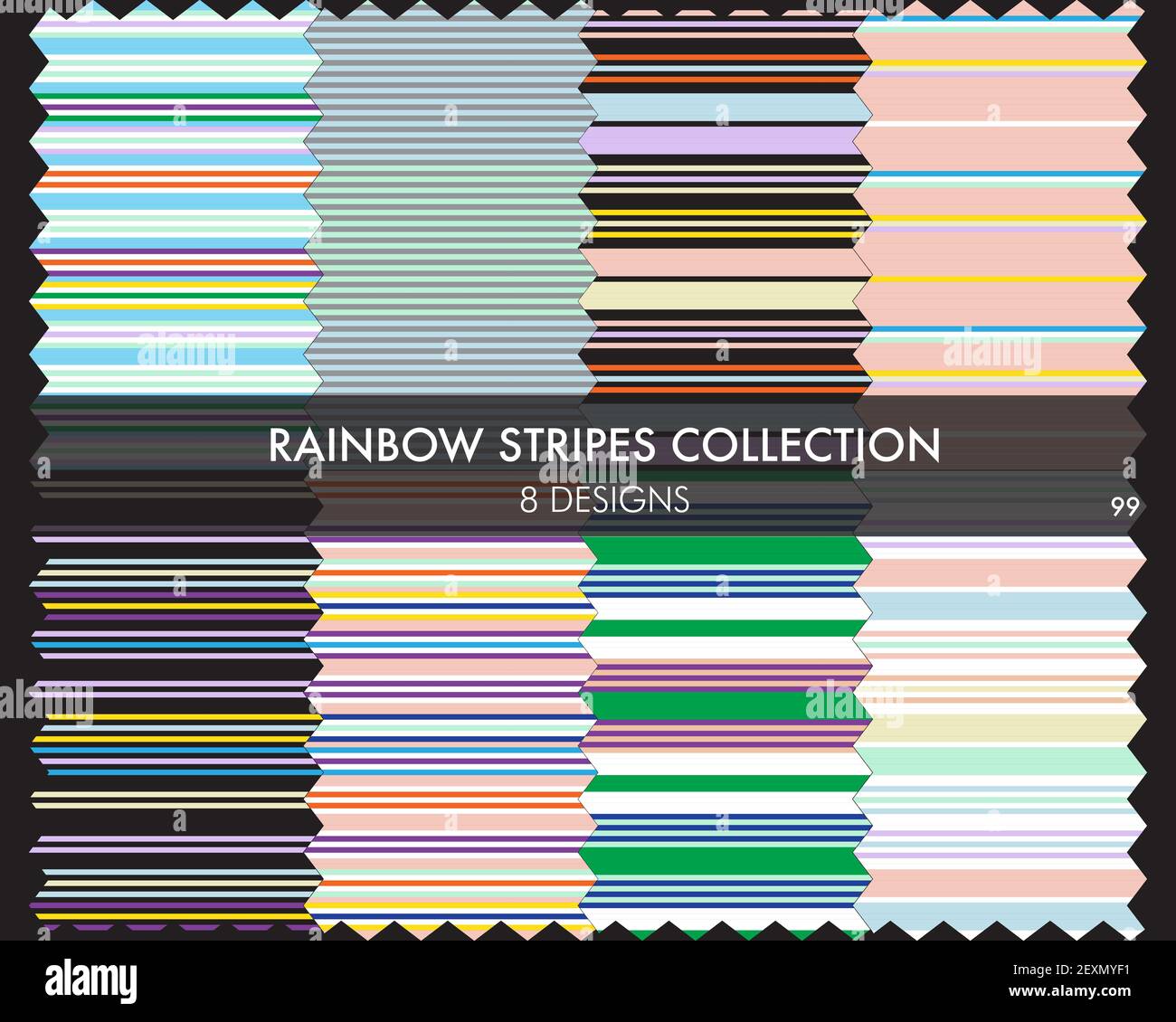 Rainbow striped seamless pattern collection includes 8 design swatches ...