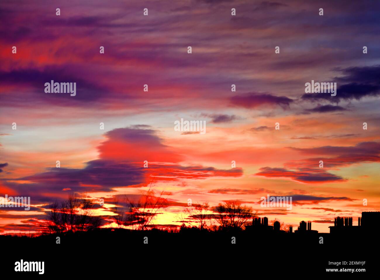 Beautiful multi-colored clouds before sunrise Stock Photo