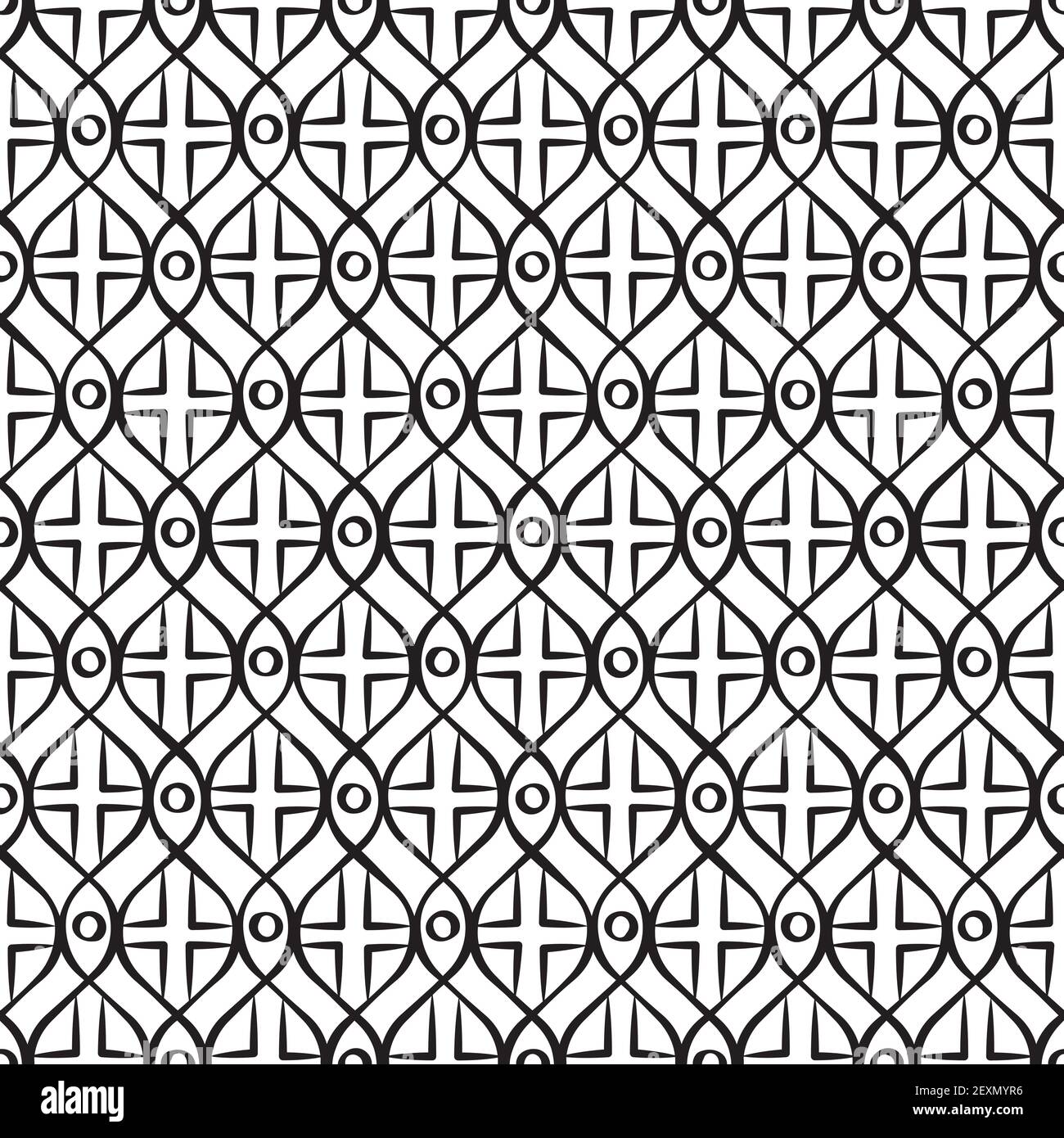 A seamless retro pattern with dots intertwined with lines. Stock Vector