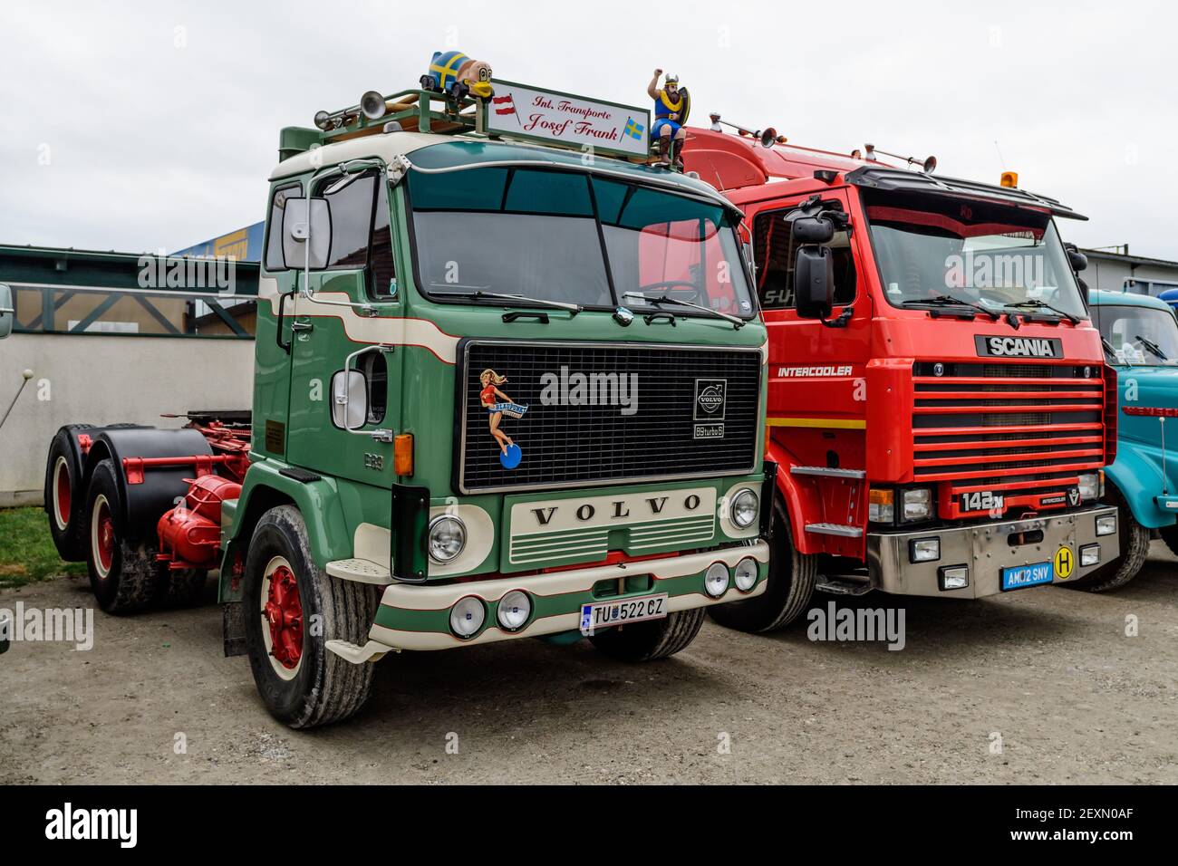 st.valentin, austria, 01 sep 2017, volvo and scania truck at an oldtimer truck meeting, meeting for vintage trucks and tractors Stock Photo