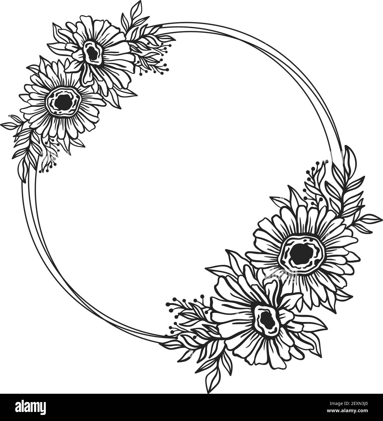 Premium Vector  Flower frame outline double round floral circle border  botanical line art drawing style