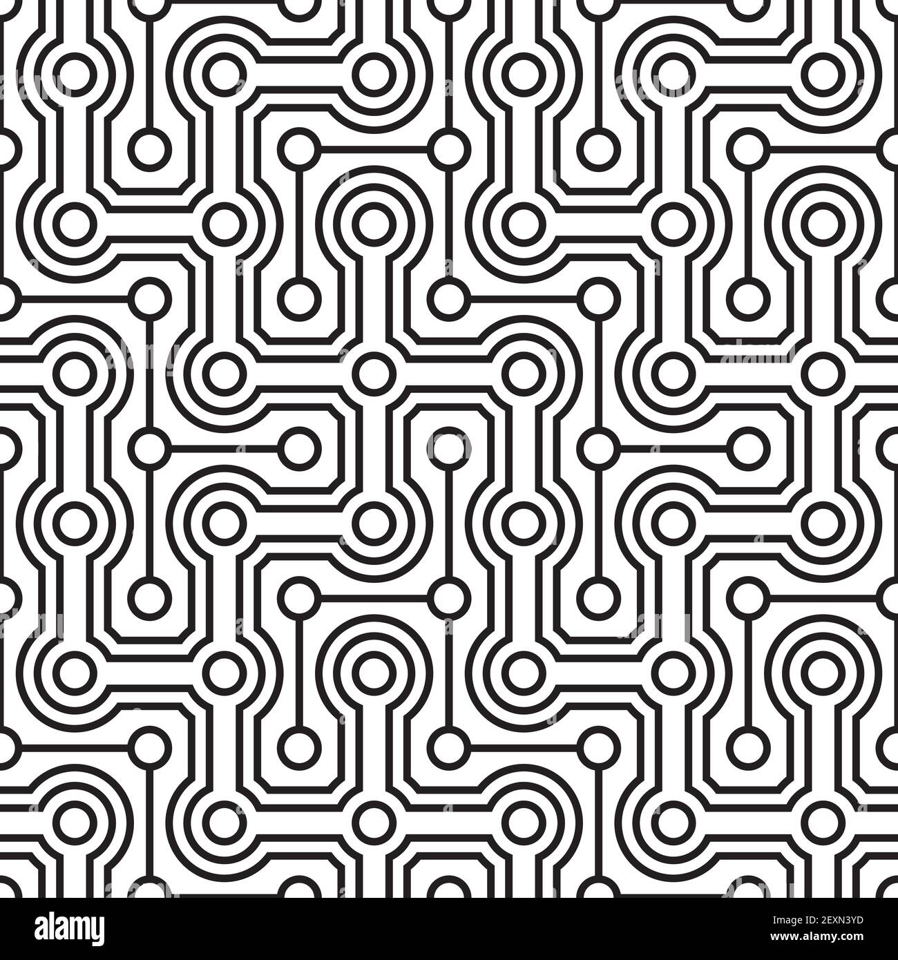A seamless retro pattern with dots intertwined with lines. Stock Vector