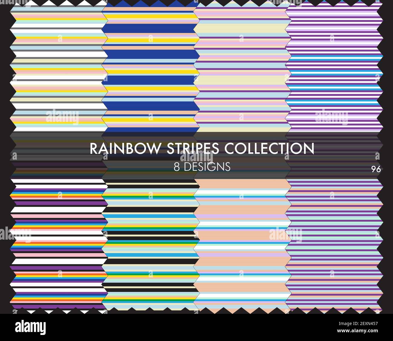 Rainbow striped seamless pattern collection includes 8 design swatches ...