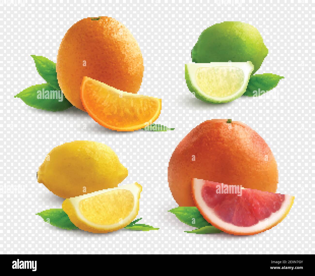 Citrus fruits realistic set with lyme orange lemon and grapefruit ...
