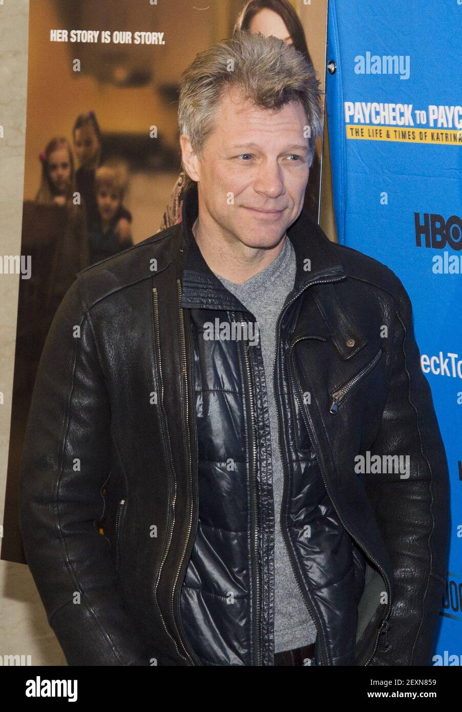 Jon Bon Jovi attends the HBO's Documentary "Paycheck To Paycheck: The Life  And Times Of Katrina Gilbert" in New York City, NY on March 13, 2014.  (Photo by Marco Sagliocco/SIPA USA Stock