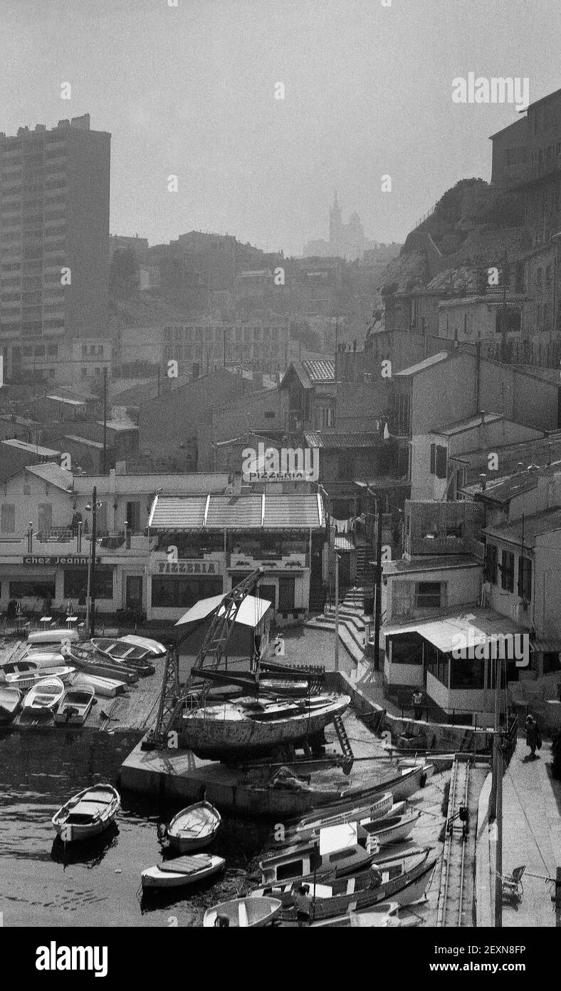 Marseille from the Pont du Vallon des Auffes on Corniche Président John Fitzgerald Kennedy, 1977 Stock Photo