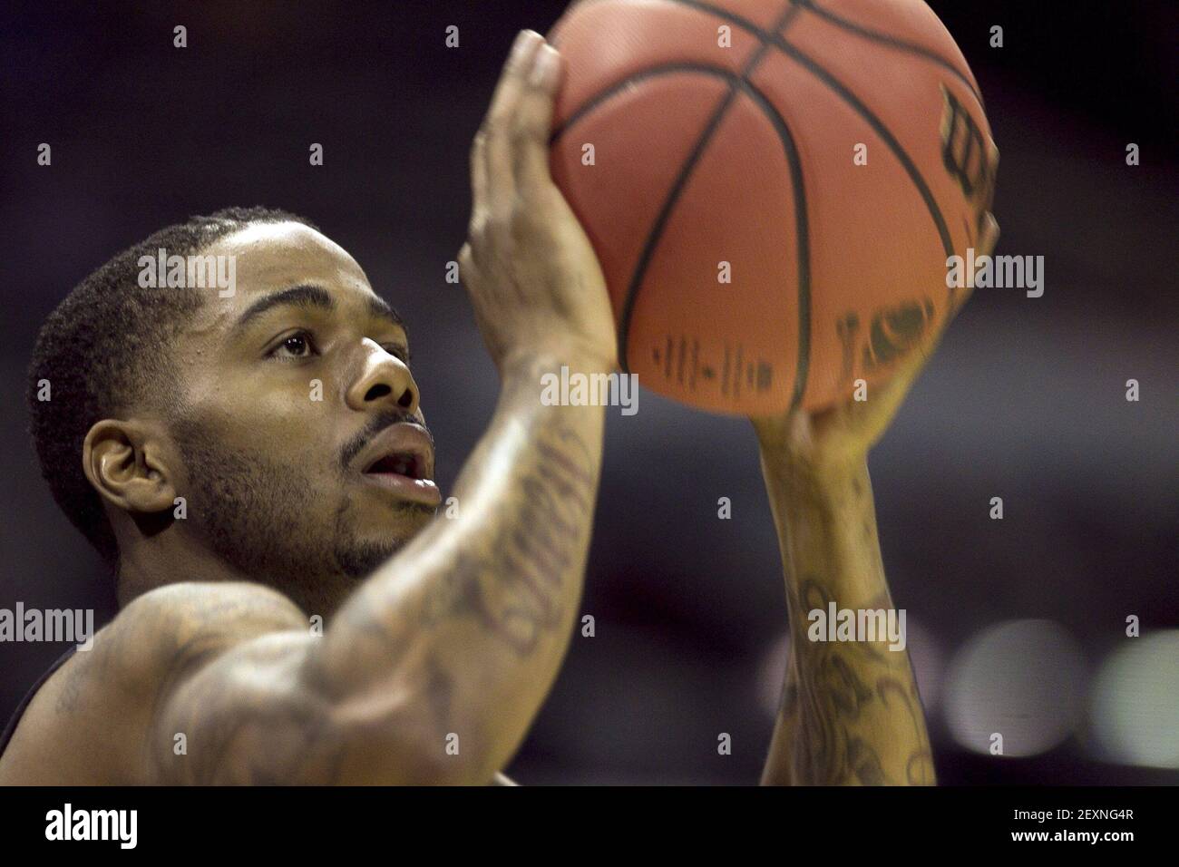 North Carolina Central's Jeremy Ingram (14) works on his shooting form  during the Eagle's practice on Thursday, March 20, 2014, at the AT&T Center  in San Antonio, Texas. The Eagles are making