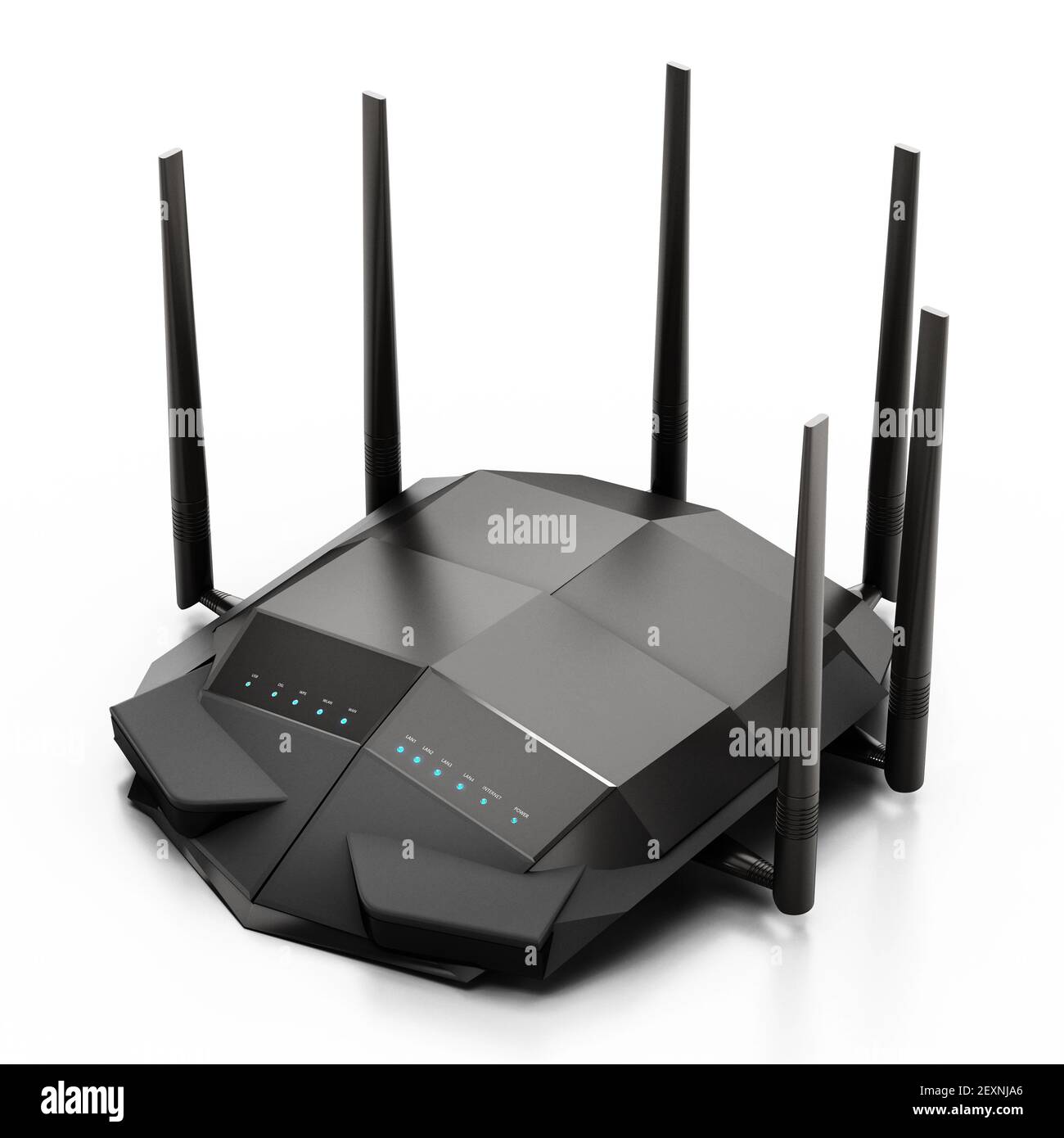 High speed wireless wi-fi black router, modem or range extender with six  antennas isolated on white. 3D illustration Stock Photo - Alamy