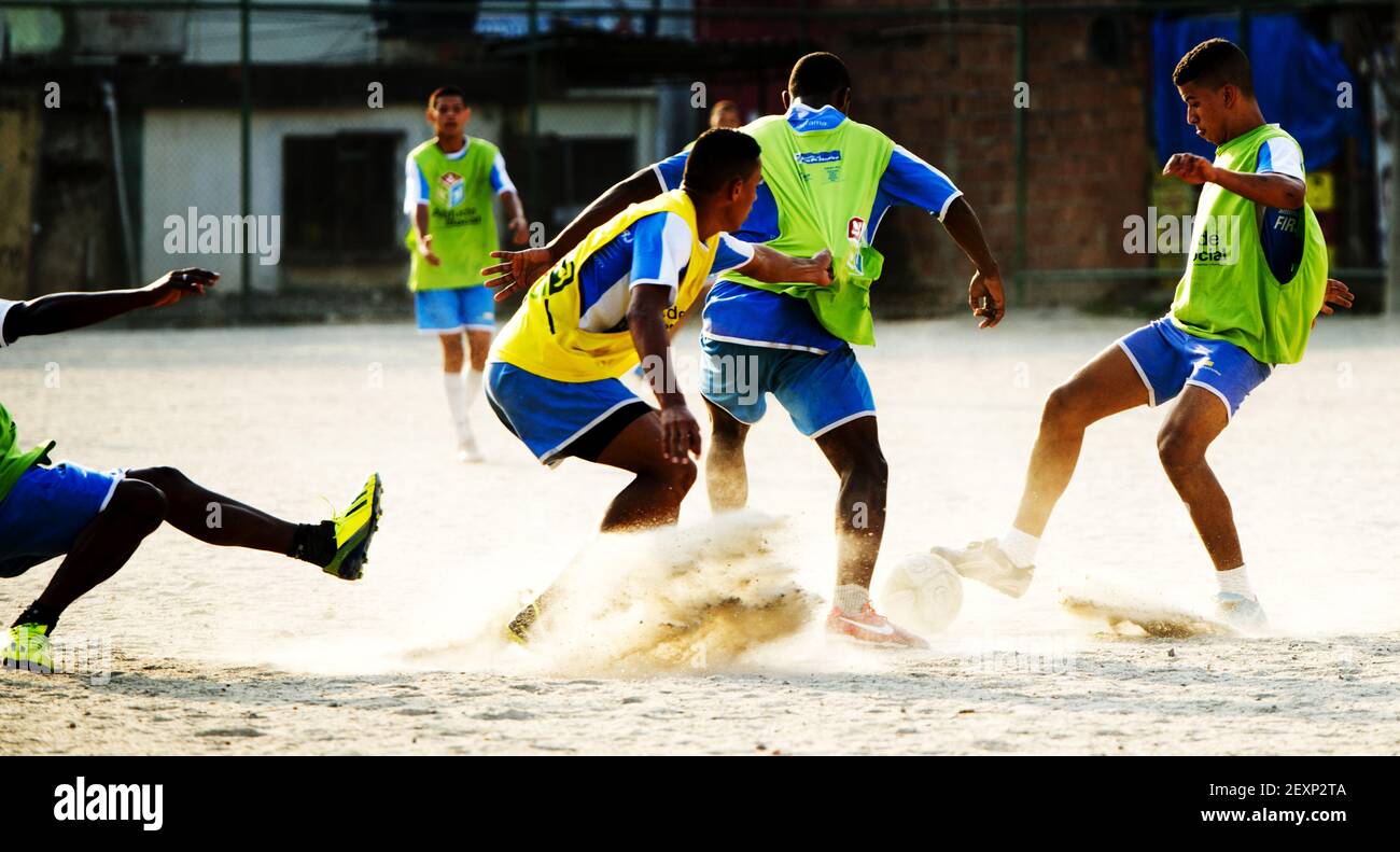 RIO DE JANEIRO - Children play soccer in Favela Complexo de Penha VIlla  Cruzeiro . The FIFA World