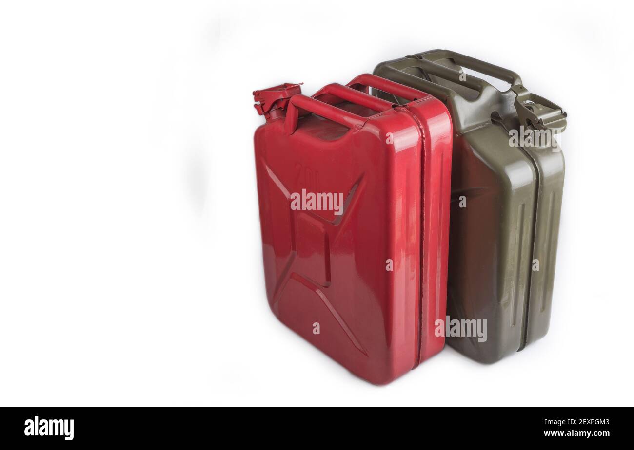 Red metal gas canister on a white Stock Photo - Alamy