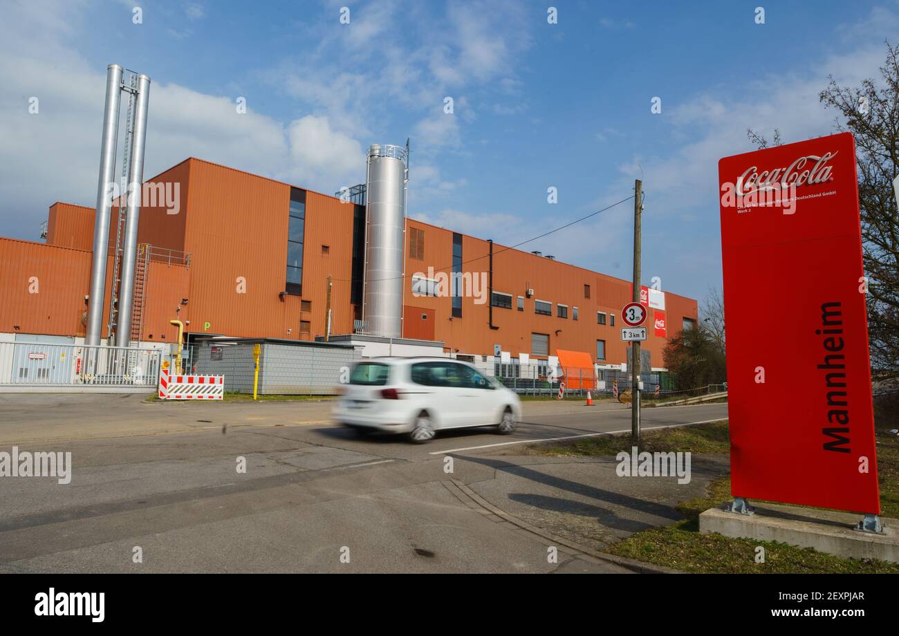 Mannheim, Germany. 04th Mar, 2021. A car drives past the Mannheim branch of  Coca-Cola European Partners Deutschland GmbH (CCEP DE). Coca-Cola European  Partners Deutschland GmbH (CCEP DE), headquartered in Berlin, is responsible