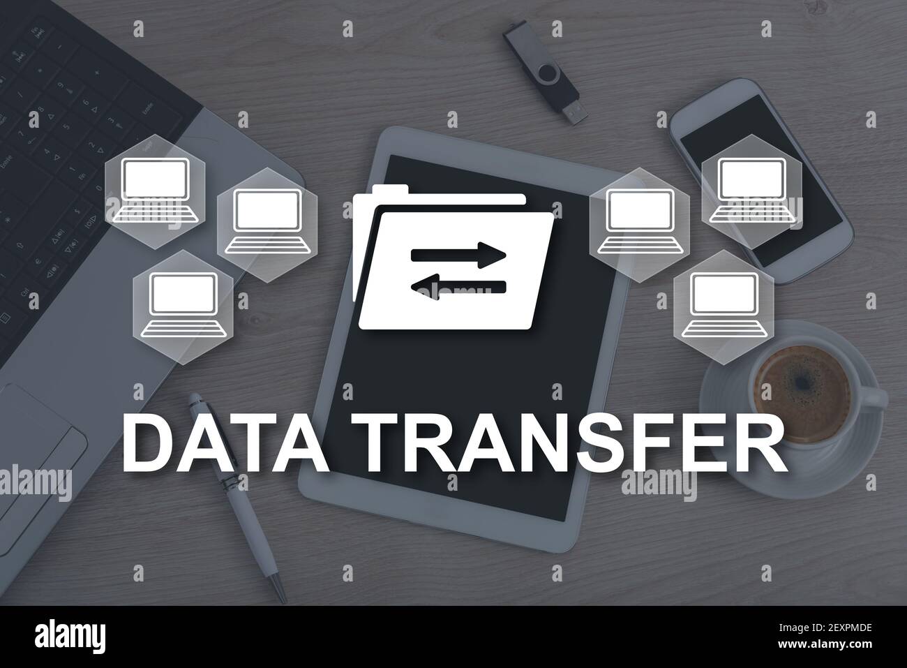 Data transfer concept illustrated by a picture on background Stock ...
