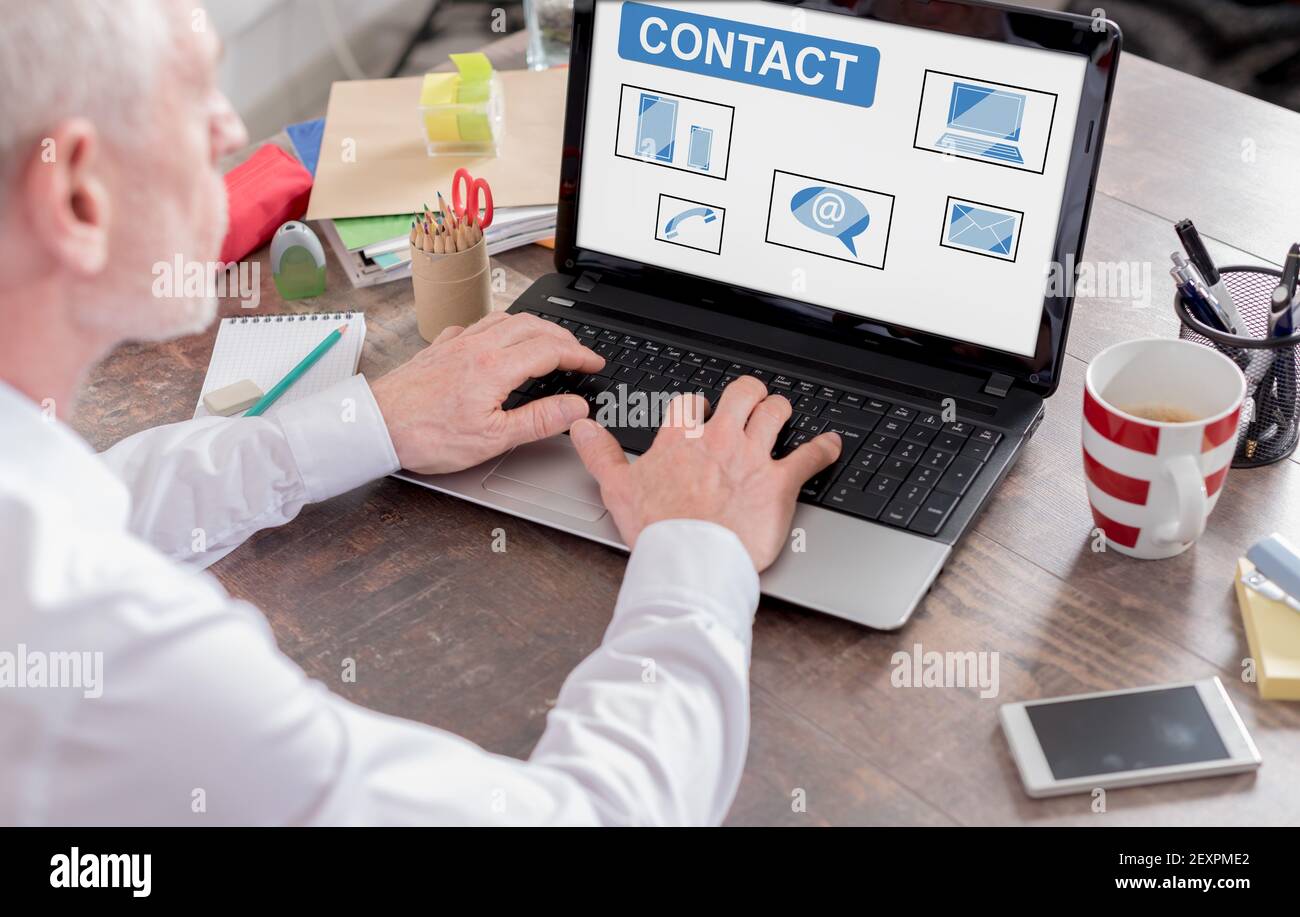 Contact concept shown on a laptop screen Stock Photo
