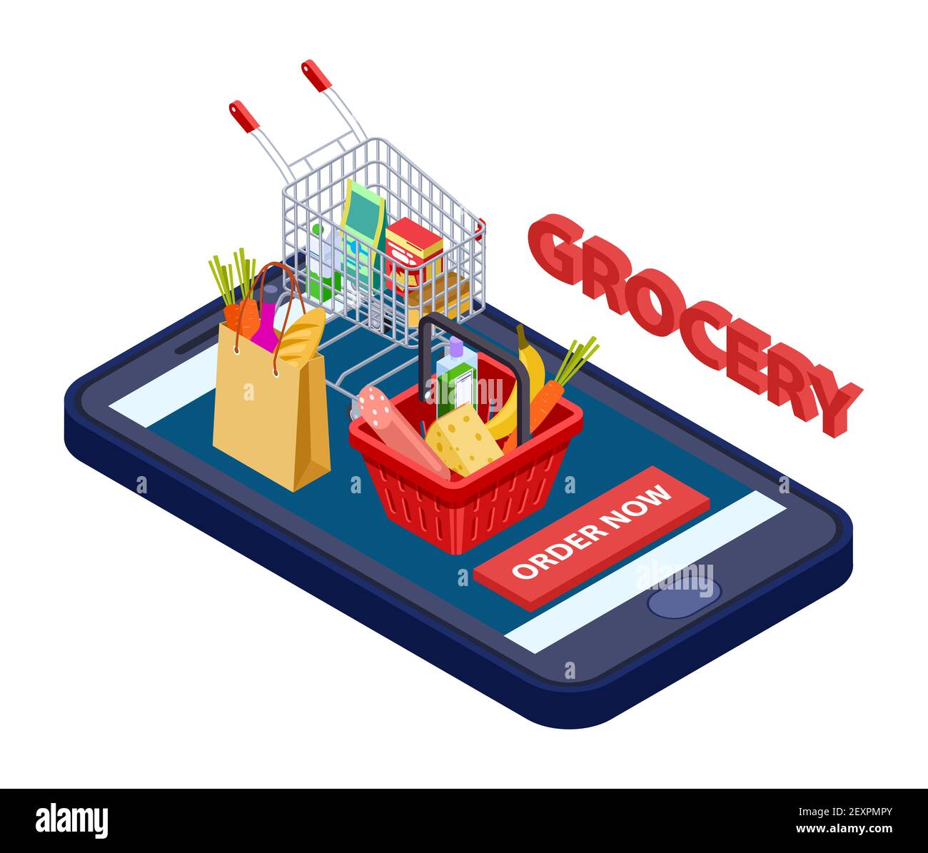 Online grocery concept. Vector mobile app for grocery store with food